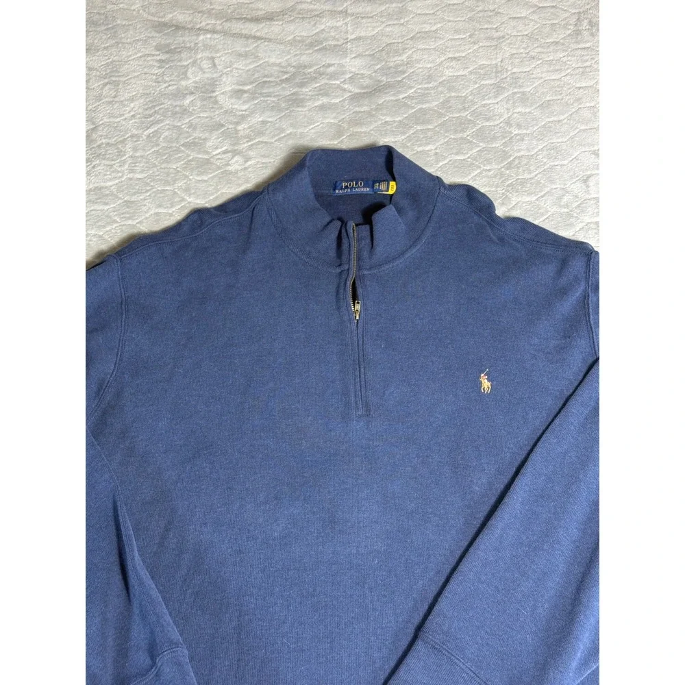 Polo Ralph Lauren Mens 3XB Blue Quarter Zip Pullover Cotton Sweater Big & Tall